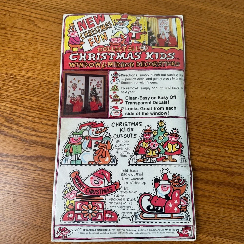 1978 Christmas Kids Window Mirror Decorations‎ Decals Cutouts Vintage